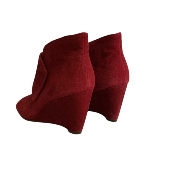 Aerosoles Boots Womens 9.5 M Sound Wave Wedge Ankle Booties Red Leather Peep Toe - Picture 6 of 14